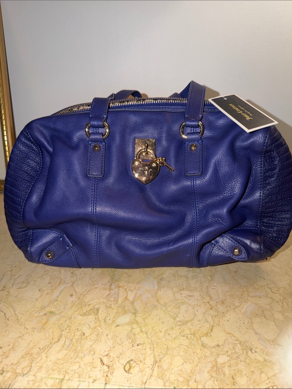 Juicy Couture Blue Leather Satchel with Heart Lock